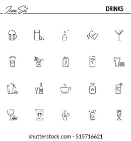 Drinks flat icon set. Collection of high quality outline symbols of drinks and alcohol for web design, mobile app. Vector thin line vector icons or logo of tea, coffee, lemonadem beer, etc.
