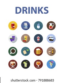 Drinks flat icon set. Vector illustration. Element template for design.