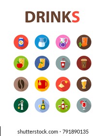 Drinks flat icon set. Vector illustration. Element template for design.