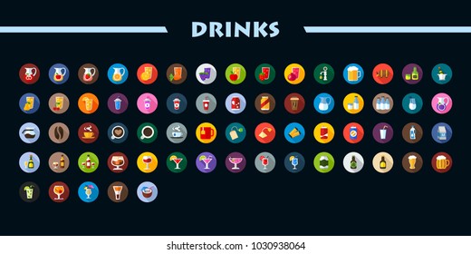 Drinks flat icons set. Vector illustration.