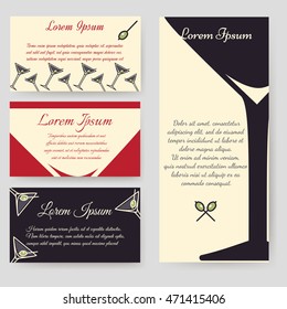 Drinks flyer template and drinks personal cards template set. Vector illustration