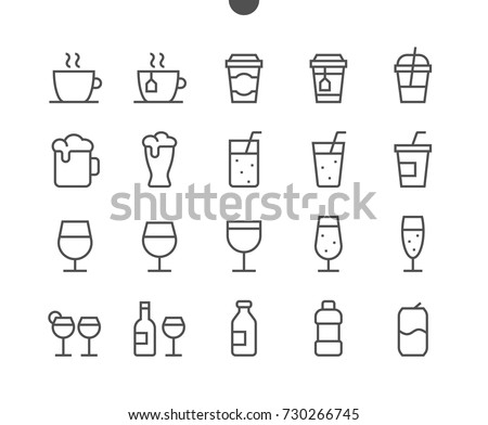 Drinks Food UI Pixel Perfect Well-crafted Vector Thin Line Icons 48x48 Ready for 24x24 Grid for Web Graphics and Apps with Editable Stroke. Simple Minimal Pictogram Part 1-2