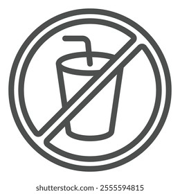 Drinks forbidden line icon, drinking beverages prohibited concept. Vector graphics. Coffee cup sign on white background, outline style icon for mobile or web design