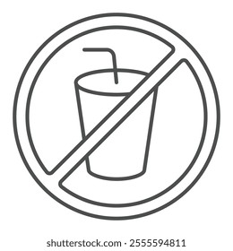 Drinks forbidden thin line icon, drinking beverages prohibited concept. Vector graphics. Coffee cup sign on white background, outline style icon for mobile or web design