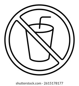 Drinks forbidden thin line icon, drinking beverages prohibited concept. Vector graphics. Coffee cup sign on white background, linear style for mobile or design