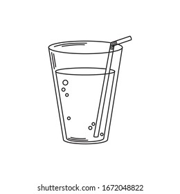 drinks fresh cold plastic cup with straw vector illustration line style icon