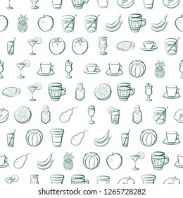 Drinks and Fruits set. Background for printing, design, web. Usable as icons. Seamless. Color.