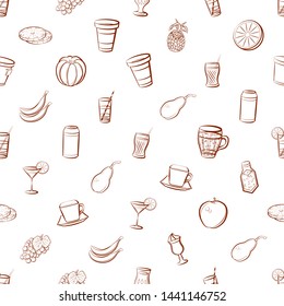 Drinks and Fruits set. Background for printing, design, web. Usable as icons. Seamless. Binary color.