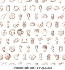 Drinks and Fruits set. Background for printing, design, web. Usable as icons. Seamless. Binary color.