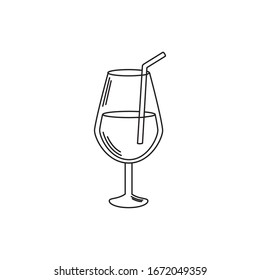 drinks glass cup liquor alcohol with straw vector illustration line style icon