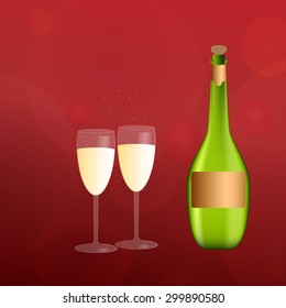 Drinks in glass goblets. Bottles with blank labels. Vector illustration.