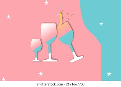 drinks glass with little stars on pastel colors background