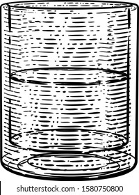 A drinks glass in a vintage woodcut etching or engraved style