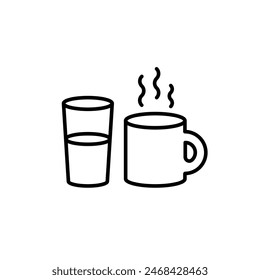 Drinks. Glass of water and cup of tea linear icon. Line customizable illustration. Contour symbol. Vector isolated outline drawing. Editable stroke