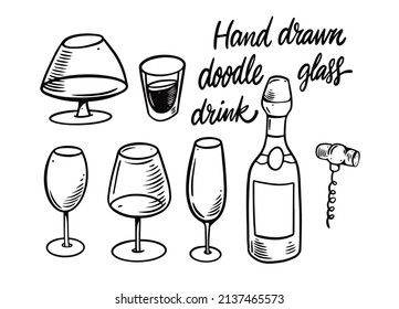 Drinks glasses doodle elements vector illustration set