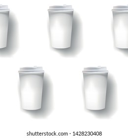 Drinks hand drawn vector seamless coffe background, cardboard cups texture