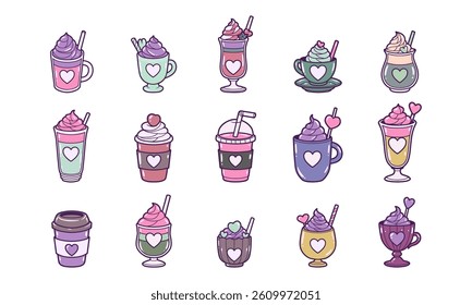 Drinks and ice cream vector illustration set