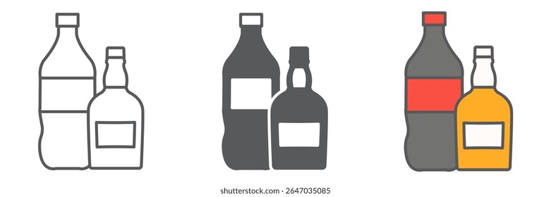 Coleção de ícones de bebidas, refrigerante e uísque, gráficos de conjunto de vetores de sinal de álcool, ícone linear de traço editável, eps 10