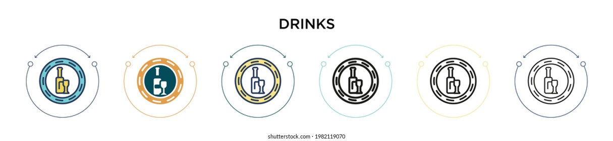 Drinks icon in filled, thin line, outline and stroke style. Vector illustration of two colored and black drinks vector icons designs can be used for mobile, ui, web