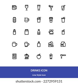 Paquete de iconos de bebidas con diseño vectorial de estilo de contorno