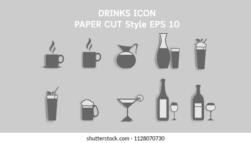 drinks icon paper cut style
