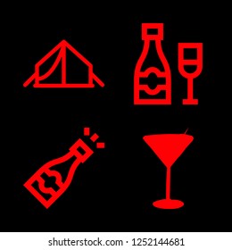drinks icon set about champagne, drink and tent vector set