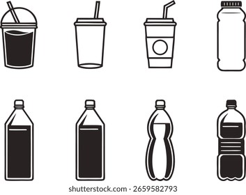 Drinks Icon Set for Beverage Menu Design and Refreshment Projects. Creative Drinks Icon Set Perfect for Cafe Restaurant and Bar Branding. Modern Drinks Icon Set for Juice Coffee Cocktail and Beverage