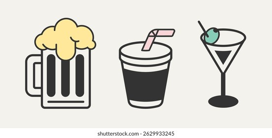 Drinks Icon Set Outline Vector Design