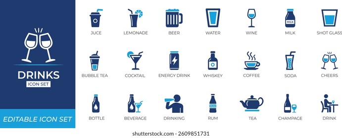 Drinks icon set. Solid icon collection.