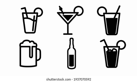 Drinks Icon Set. Vector isolated back and white set of different drinks - Shutterstock ID 1937070592