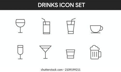 Drinks Icon Set. Vector isolated editable black and white illustration set