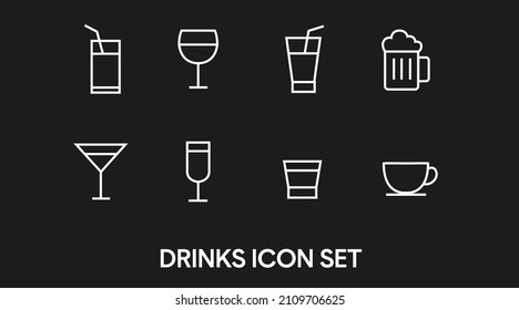 Drinks Icon Set. Vector isolated editable black and white illustration set