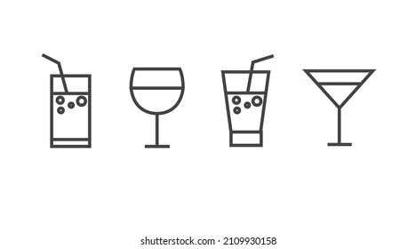 Drinks Icon Set. Vector isolated editable black and white illustration set
