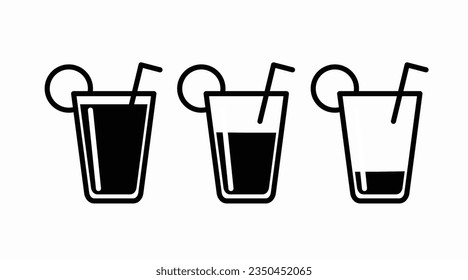 Juego de iconos para bebidas. Conjunto de bebidas diferentes en blanco y negro aislado por vectores