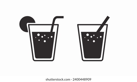 Drinks Icon Set. Vector isolated back and white set of different drinks