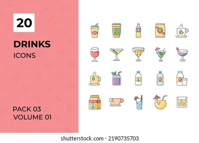 Colección de iconos de bebidas. Set contiene Iconos como alcohol, bar, cerveza, bebidas y más 
