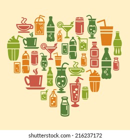 Drinks Icons in Heart Shape
