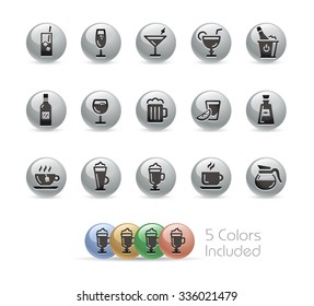 Drinks Icons // Metal Round Series -- The vector file includes 5 color versions for each icon in different layers.