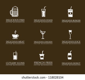 drinks icons over brown background. vector illustration