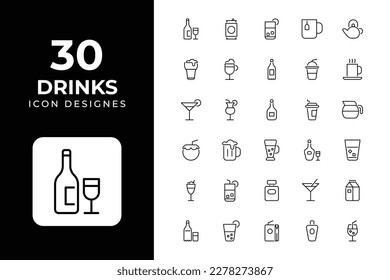 Drinks icons Related Objects and Elements. Vector Illustration Collection. creative Icons Set. stock illustration	