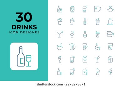 Drinks icons Related Objects and Elements. Vector Illustration Collection. creative Icons Set. stock illustration	