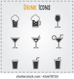 Drinks icons set. Beverages vector for cafe and restaurant. 