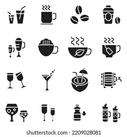 Drinks icons set. Set of editable stroke icons.Vector set of Drinks 