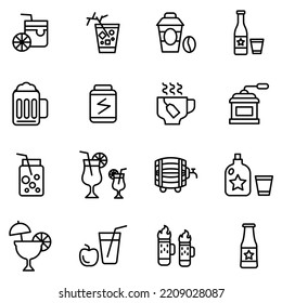 Drinks icons set. Set of editable stroke icons.Vector set of Drinks 