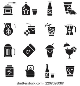 Drinks icons set. Set of editable stroke icons.Vector set of Drinks 