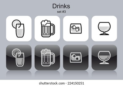 Drinks icons. Set of editable vector monochrome illustrations.