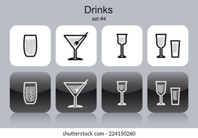 Drinks icons. Set of editable vector monochrome illustrations.
