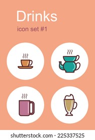 Drinks icons. Set of editable vector color illustrations.