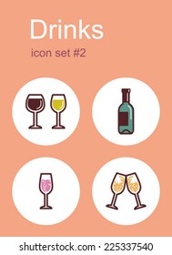 Drinks icons. Set of editable vector color illustrations.