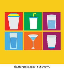 Drinks icons set. drinks icon on yellow background
